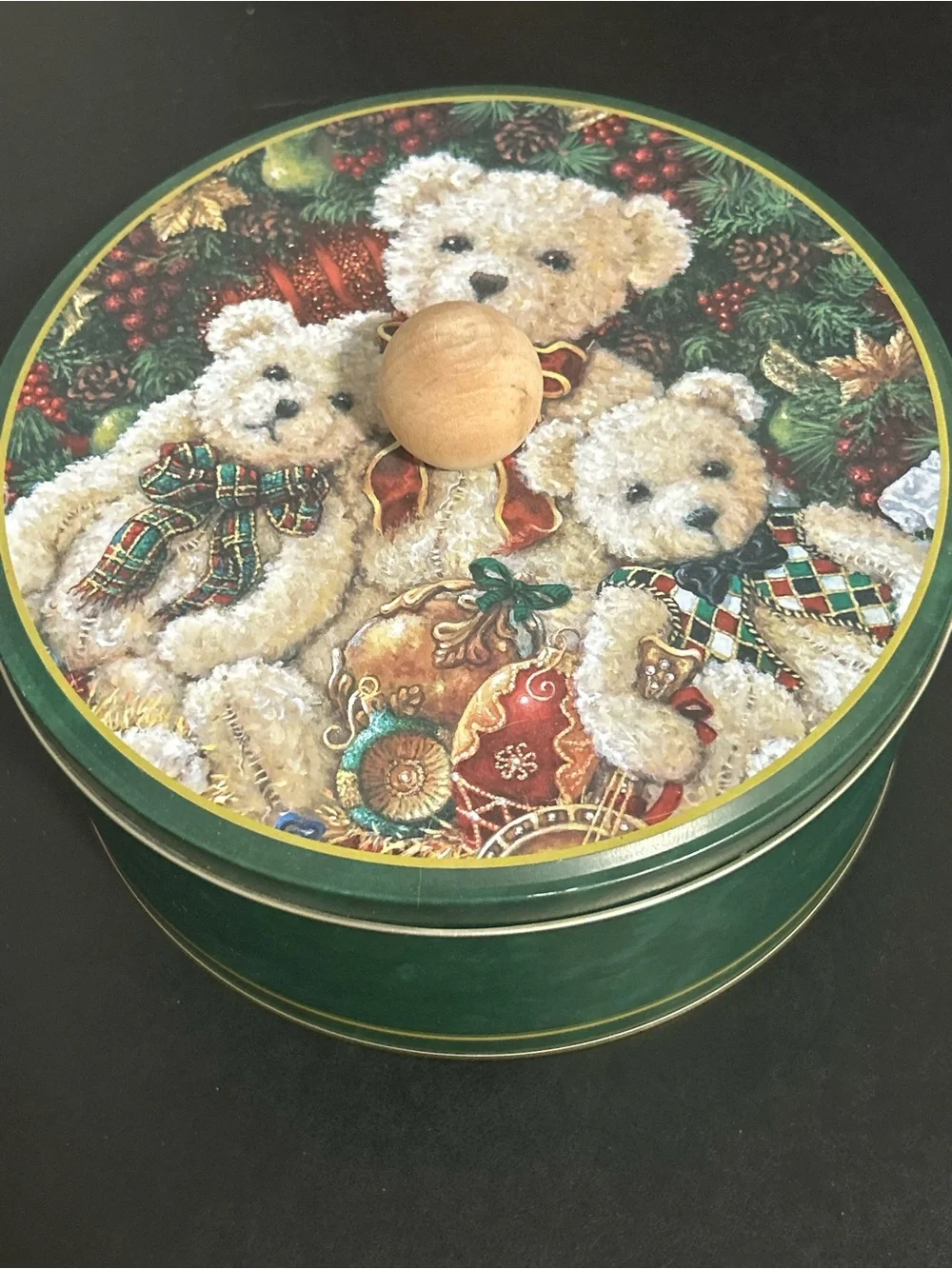 Holiday Teddy Bear Decorative Tin - Green